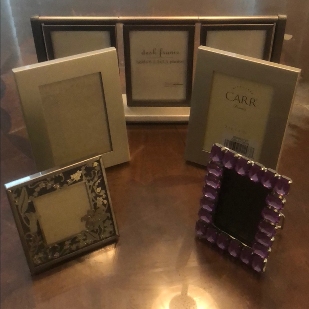 An assortment of small picture frames.